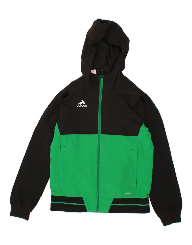 ADIDAS Boys Climalite Zip Hoodie Sweater 11-12 Years Green Colourblock