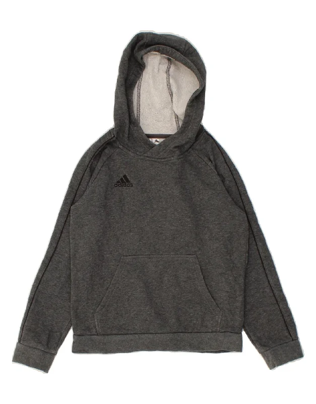 ADIDAS Boys Hoodie Jumper 9-10 Years Grey Cotton