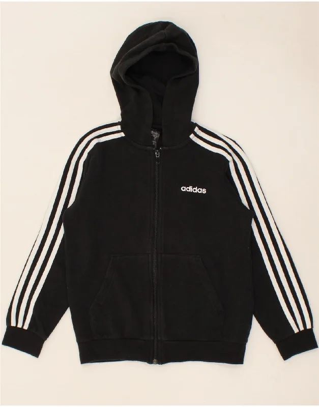 ADIDAS Boys Zip Hoodie Sweater 9-10 Years Black Cotton