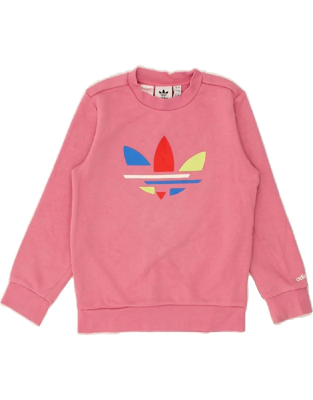 ADIDAS Girls Graphic Sweatshirt Jumper 6-7 Years Pink Cotton