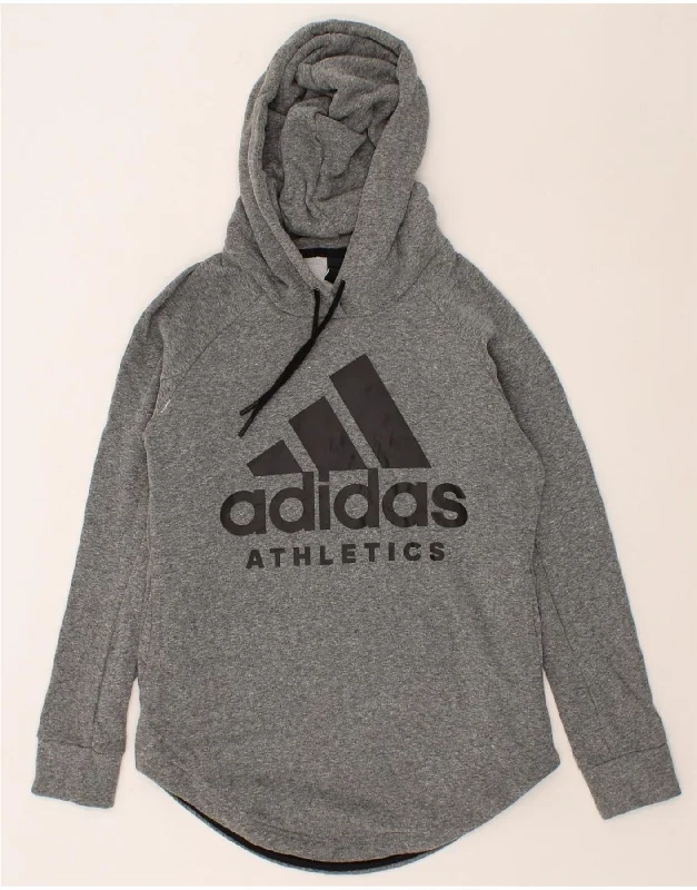 ADIDAS Womens Graphic Hoodie Jumper UK 12 Medium Grey Cotton