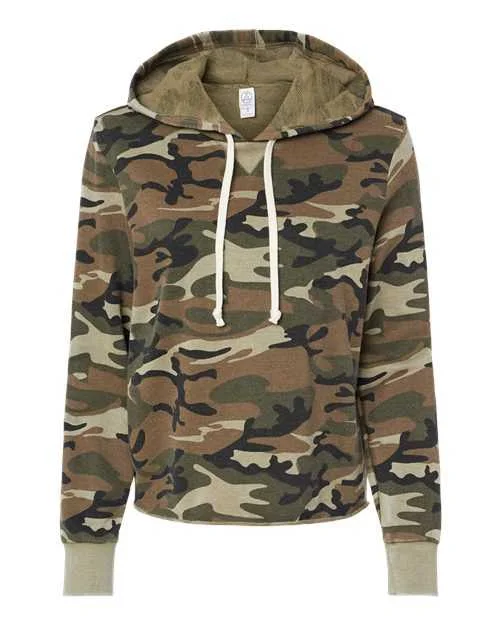 Alternative 8628 Womens Day Off Mineral Wash French Terry Hooded Sweatshirt - Camo New