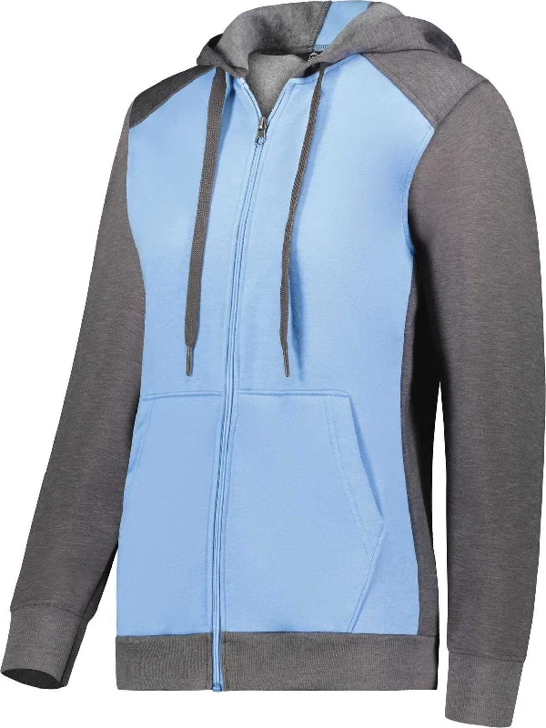 Augusta 6901 Ladies Three-Season Fleece Full Zip Hoodie - Columbia Blue Carbon Heather