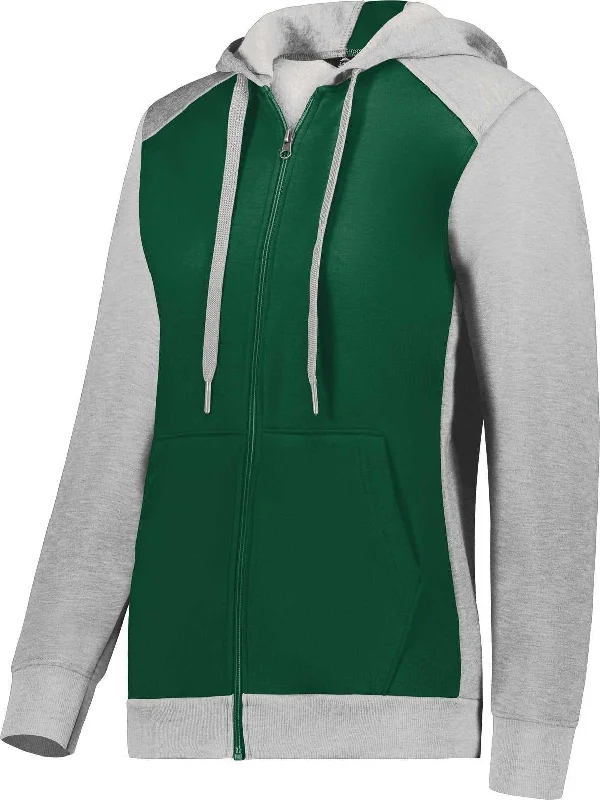 Augusta 6901 Ladies Three-Season Fleece Full Zip Hoodie - Dark Green Gray Heather