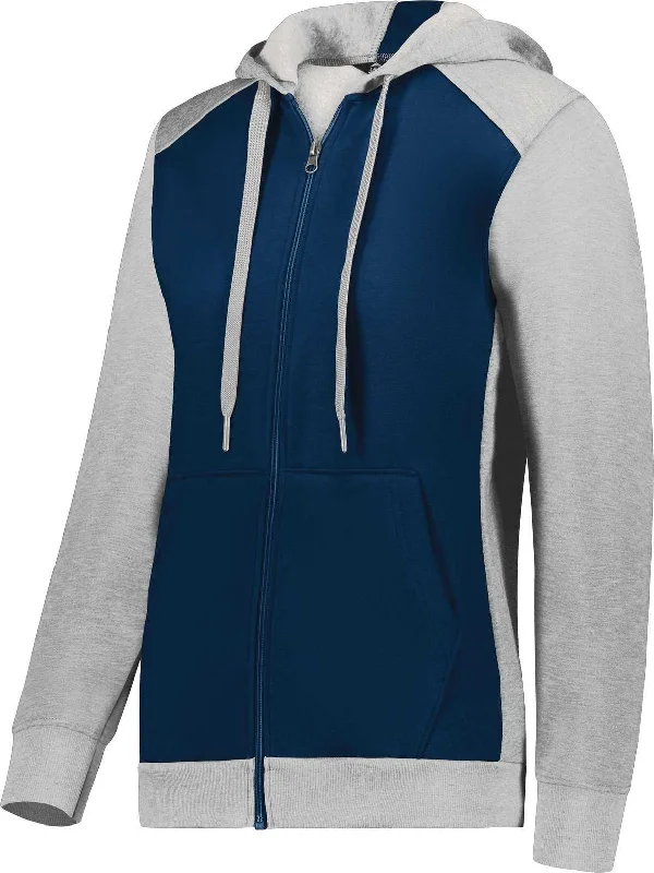 Augusta 6901 Ladies Three-Season Fleece Full Zip Hoodie - Navy Gray Heather