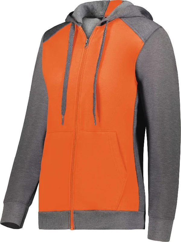 Augusta 6901 Ladies Three-Season Fleece Full Zip Hoodie - Orange Carbon Heather