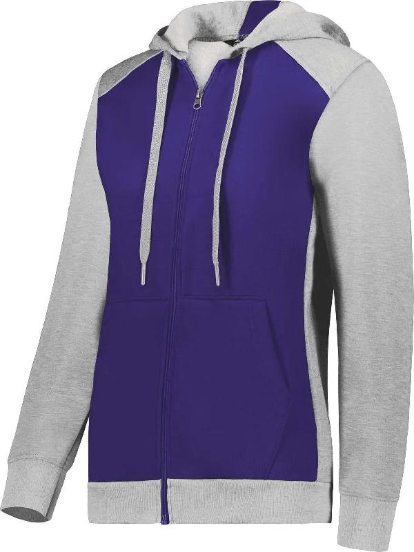 Augusta 6901 Ladies Three-Season Fleece Full Zip Hoodie - Purple Gray Heather