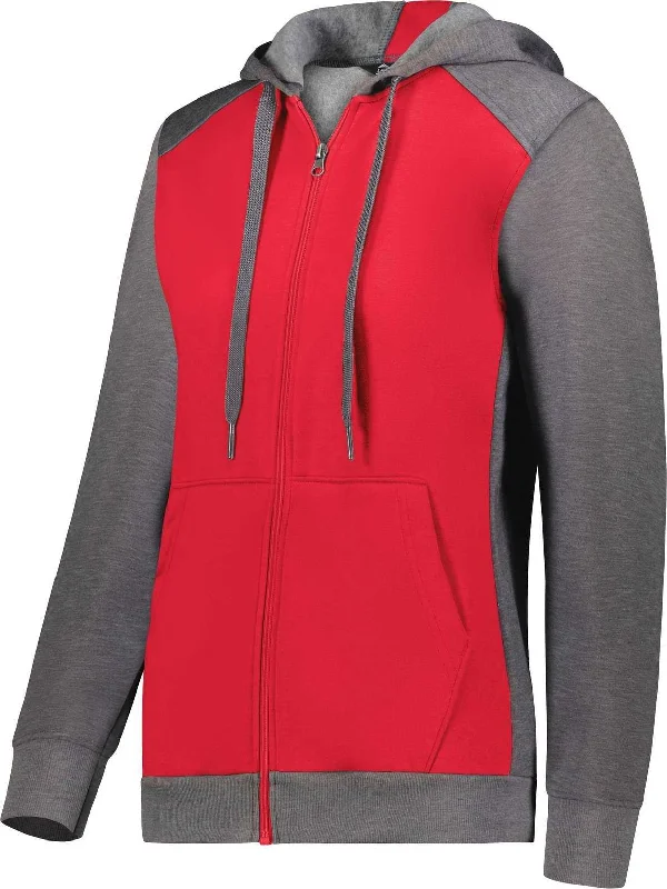 Augusta 6901 Ladies Three-Season Fleece Full Zip Hoodie - Scarlet Carbon Heather