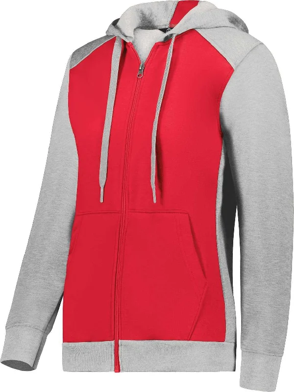 Augusta 6901 Ladies Three-Season Fleece Full Zip Hoodie - Scarlet Gray Heather