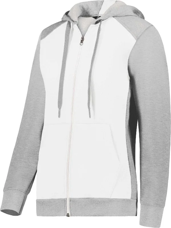 Augusta 6901 Ladies Three-Season Fleece Full Zip Hoodie - White Gray Heather