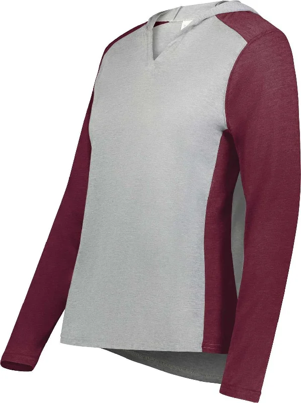 Augusta 6902 Ladies Gameday Vintage Hoodie - Gray Heather Maroon Heather