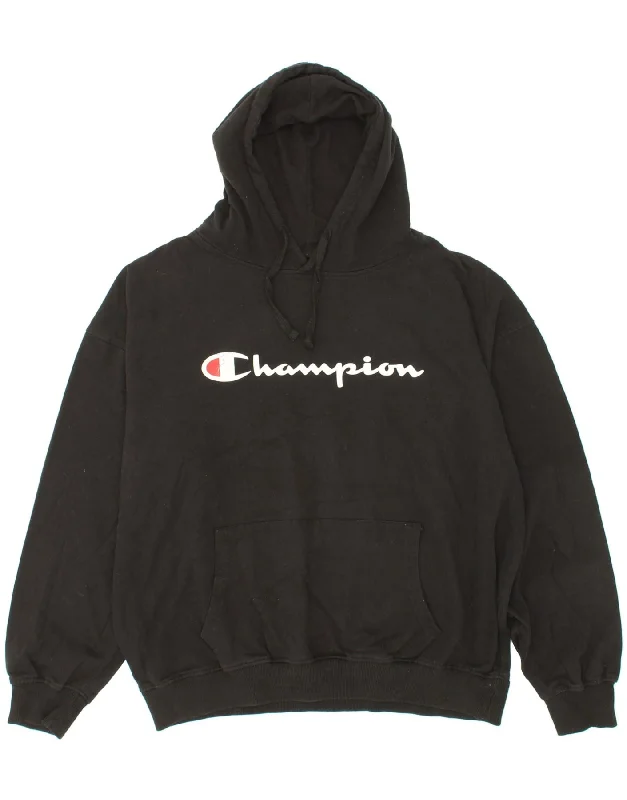 CHAMPION Mens Graphic Hoodie Jumper XL Black Cotton