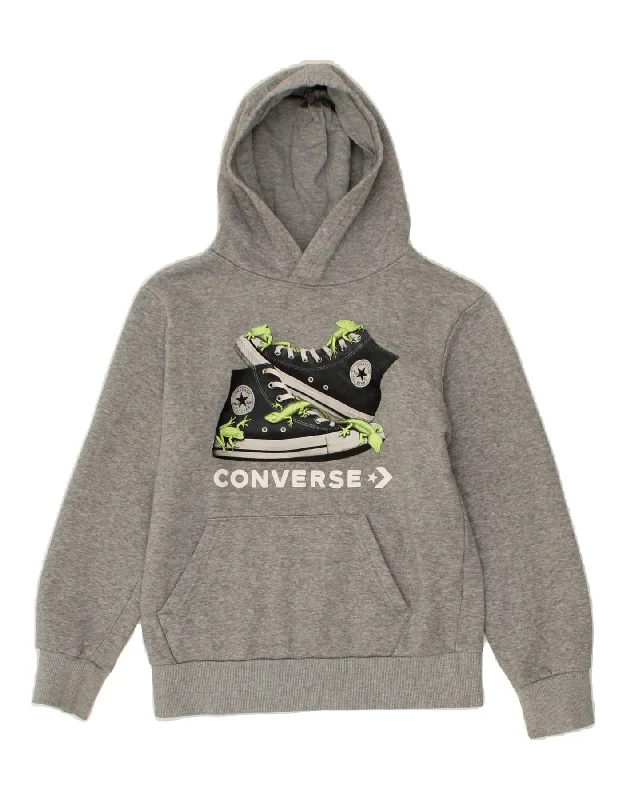 CONVERSE Boys Graphic Hoodie Jumper 10-11 Years Medium  Grey Flecked