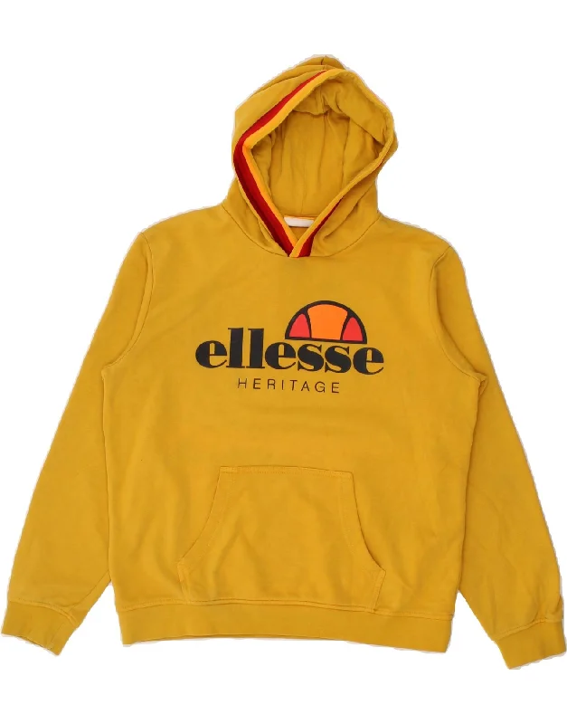 ELLESSE Boys Heritage Graphic Hoodie Jumper 11-12 Years Yellow Cotton