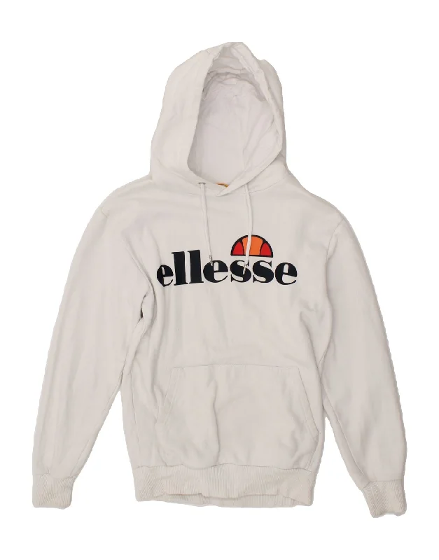 ELLESSE Womens Graphic Hoodie Jumper UK 8 Small White Cotton