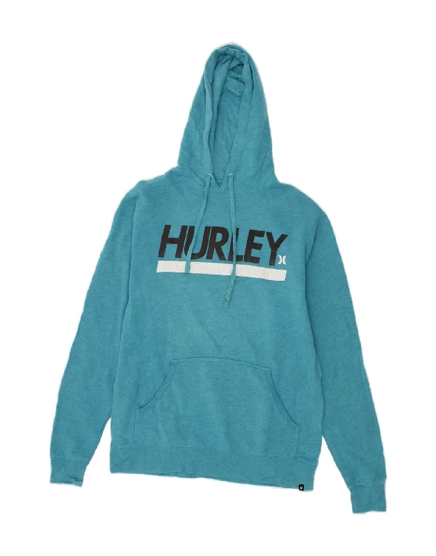 HURLEY Mens Graphic Hoodie Jumper Medium Blue Cotton