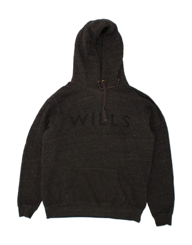 JACK WILLS Mens Graphic Hoodie Jumper Medium Grey Flecked Cotton