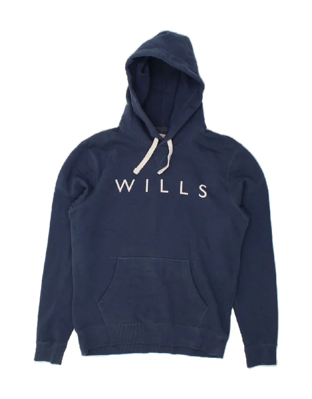 JACK WILLS Mens Graphic Hoodie Jumper Small Navy Blue Cotton