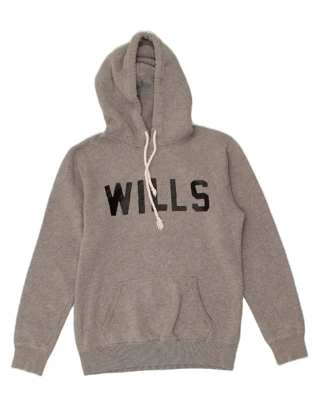 JACK WILLS Mens Graphic Hoodie Jumper XS Grey Cotton