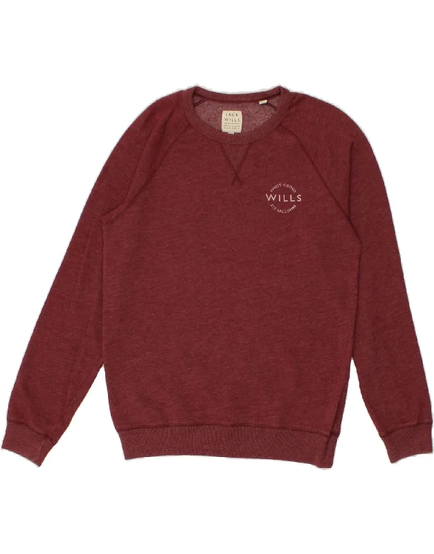 JACK WILLS Mens Graphic Sweatshirt Jumper Medium Burgundy Cotton