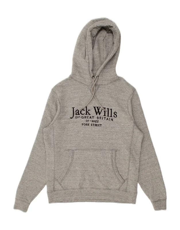 JACK WILLS Mens Loose Fit Graphic Hoodie Jumper XS Grey Flecked Cotton