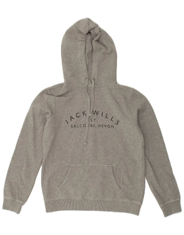 JACK WILLS Womens Graphic Hoodie Jumper UK 12 Medium  Grey Cotton