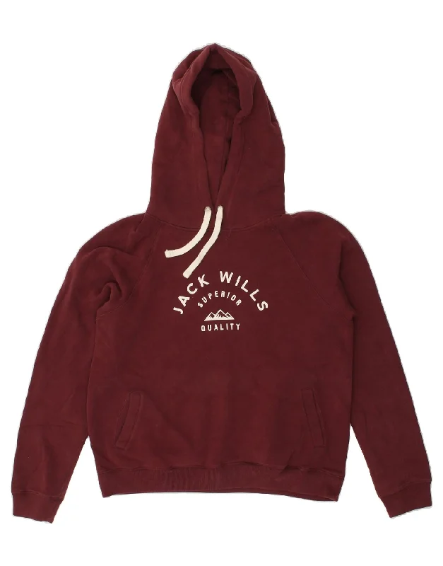 JACK WILLS Womens Graphic Hoodie Jumper UK 14 Large  Maroon Cotton