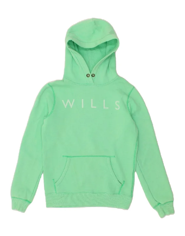 JACK WILLS Womens Graphic Hoodie Jumper UK 8 Small Green Cotton