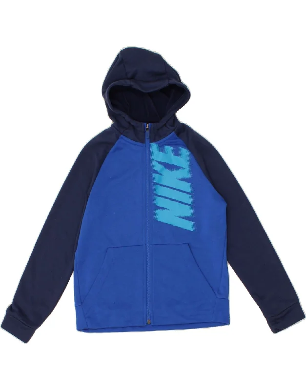 NIKE Boys Graphic Zip Hoodie Sweater 10-11 Years Medium  Navy Blue