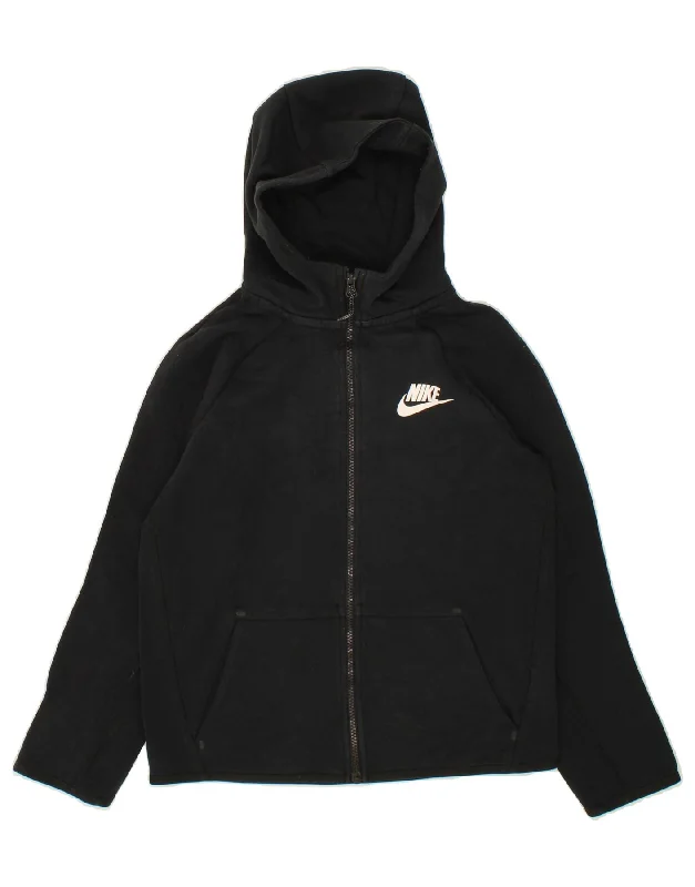 NIKE Boys Zip Hoodie Sweater 12-13 Years Large  Black Cotton