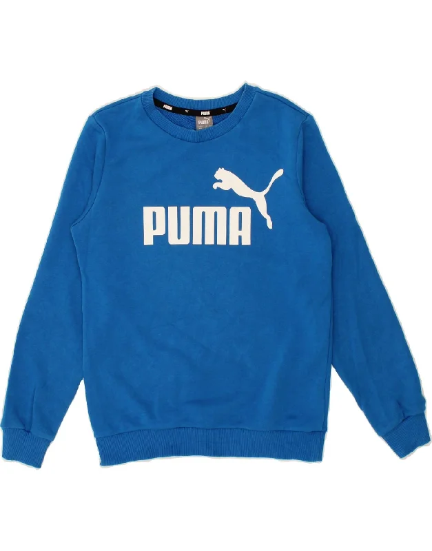 PUMA Boys Graphic Hoodie Jumper 11-12 Years Blue Cotton