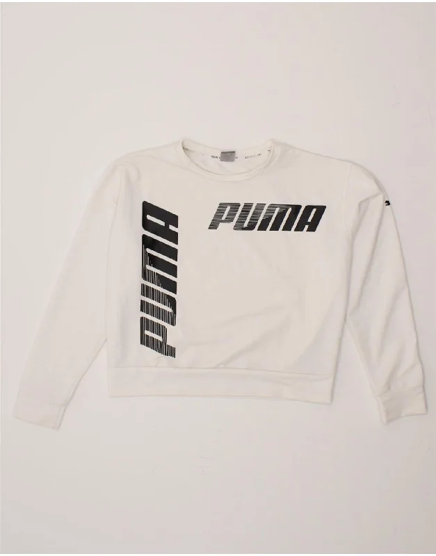 PUMA Girls Graphic Crop Sweatshirt Jumper 13-14 Years White Polyester