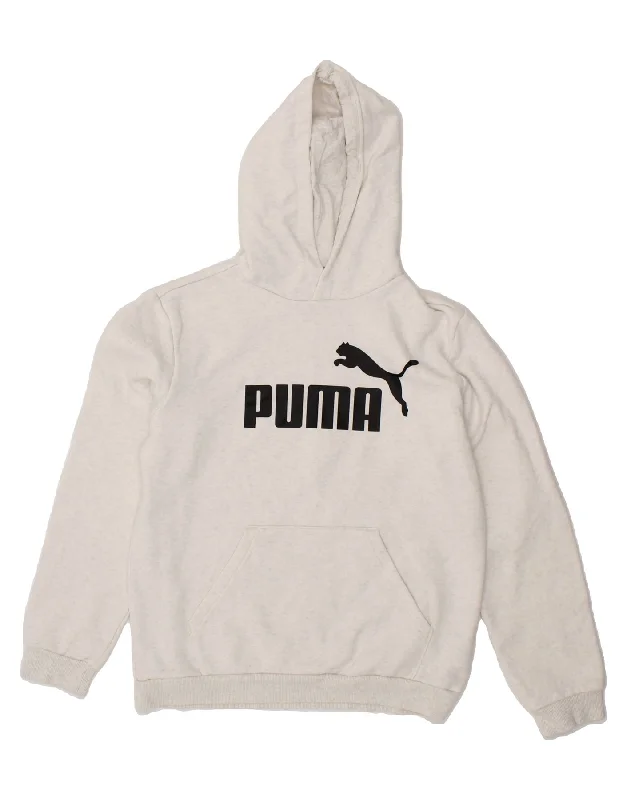 PUMA Girls Graphic Hoodie Jumper 15-16 Years Grey Cotton