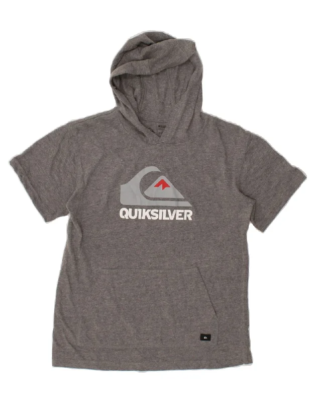 QUIKSILVER Boys Graphic Short Sleeve Hoodie Jumper 10-11 Years Medium Grey