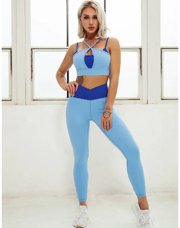 React PREMIUM Seamless Sports Crop Legging Set - Blue