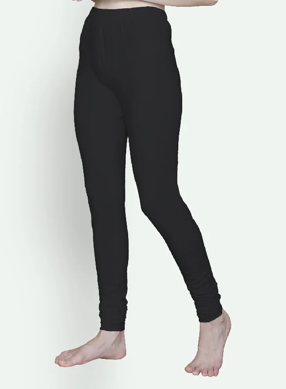 T.T. Women Solid Chudidar Cotton Lycra Cool Leggings -Black