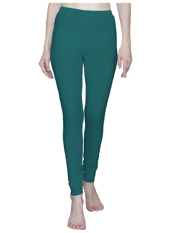 T.T. Women Solid Chudidar Cotton Lycra Cool Leggings -Emerald Green