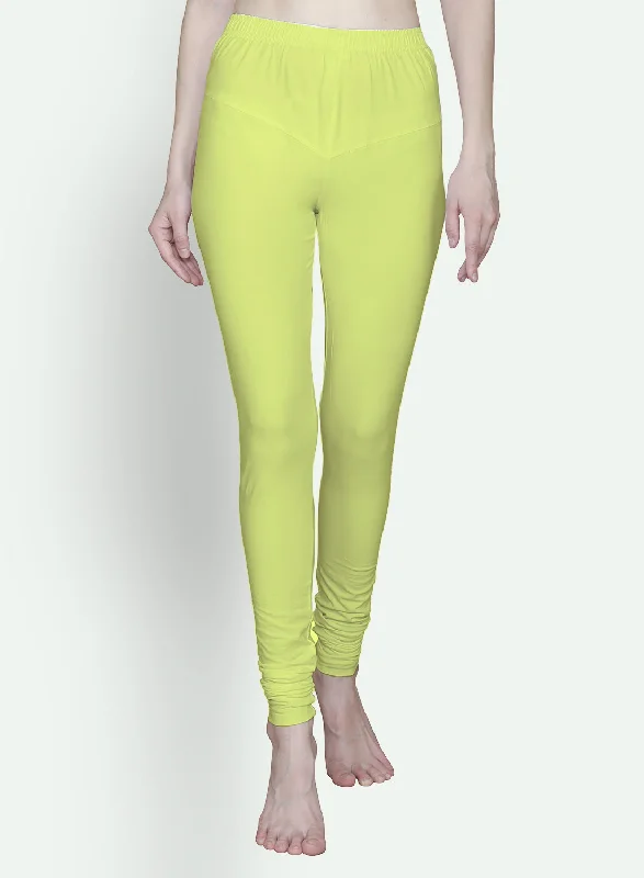 T.T. Women Solid Chudidar Cotton Lycra Cool Leggings -Light Lemon