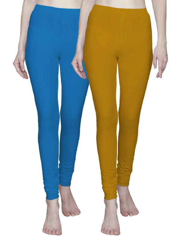 T.T. Women Solid Chudidar Cotton Lycra Cool Leggings -FIROZA - TURMERIC( Free Size)