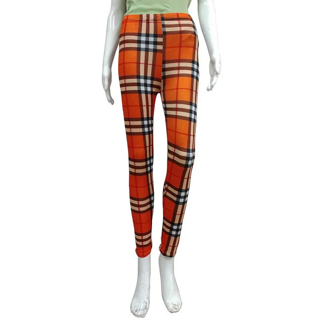 T.T Women Printed Leggings Orange Checked