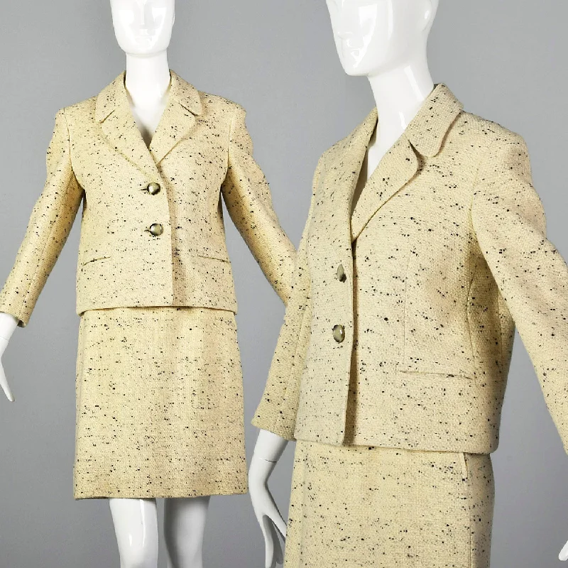 1960s Cream Skirt Suit with Navy Blue Flecks