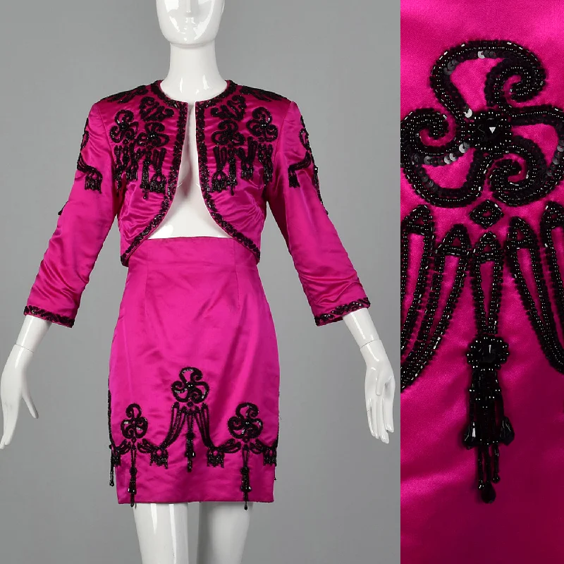 1980s Pilar Rossi Hot Pink Skirt Suit