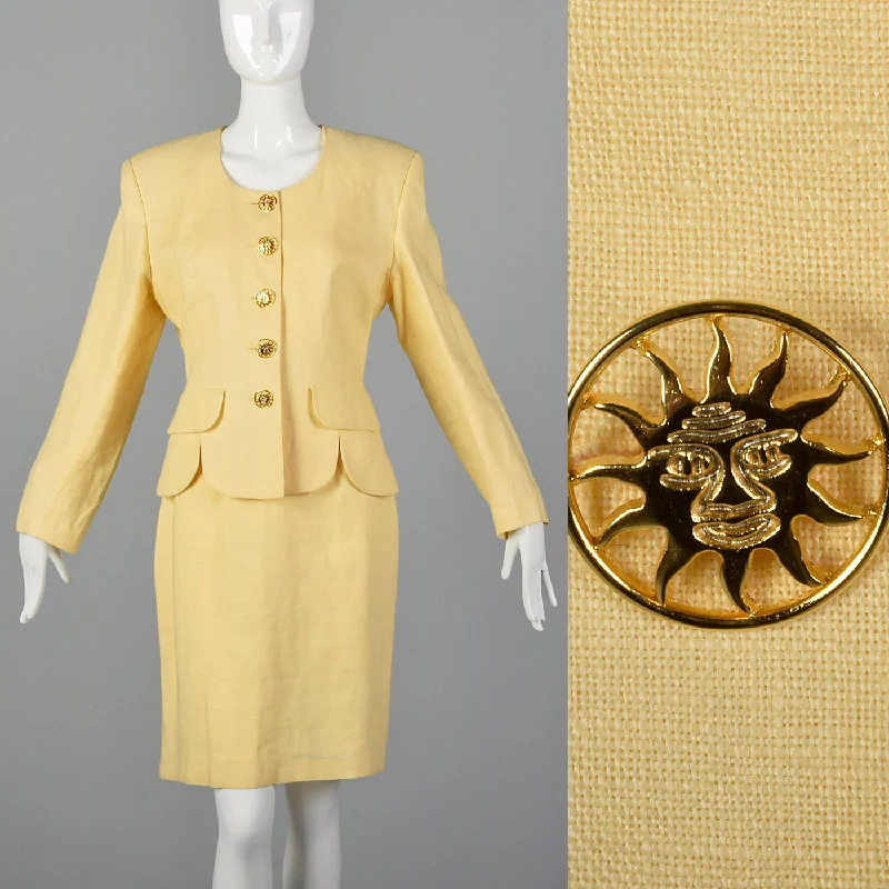 1990s Moschino Cheap & Chic Yellow Linen Skirt Suit