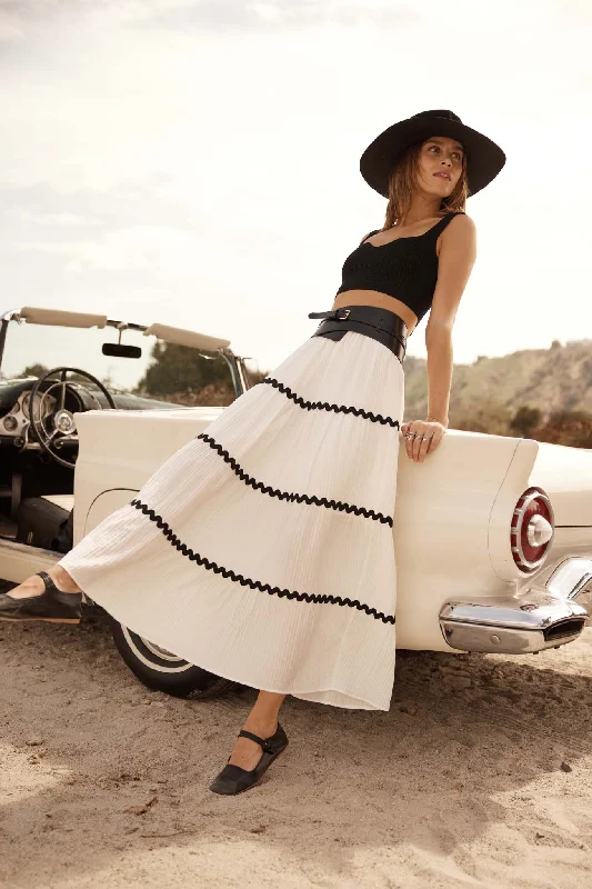 Blissful Breeze Rickrack-Trim Tiered Maxi Skirt