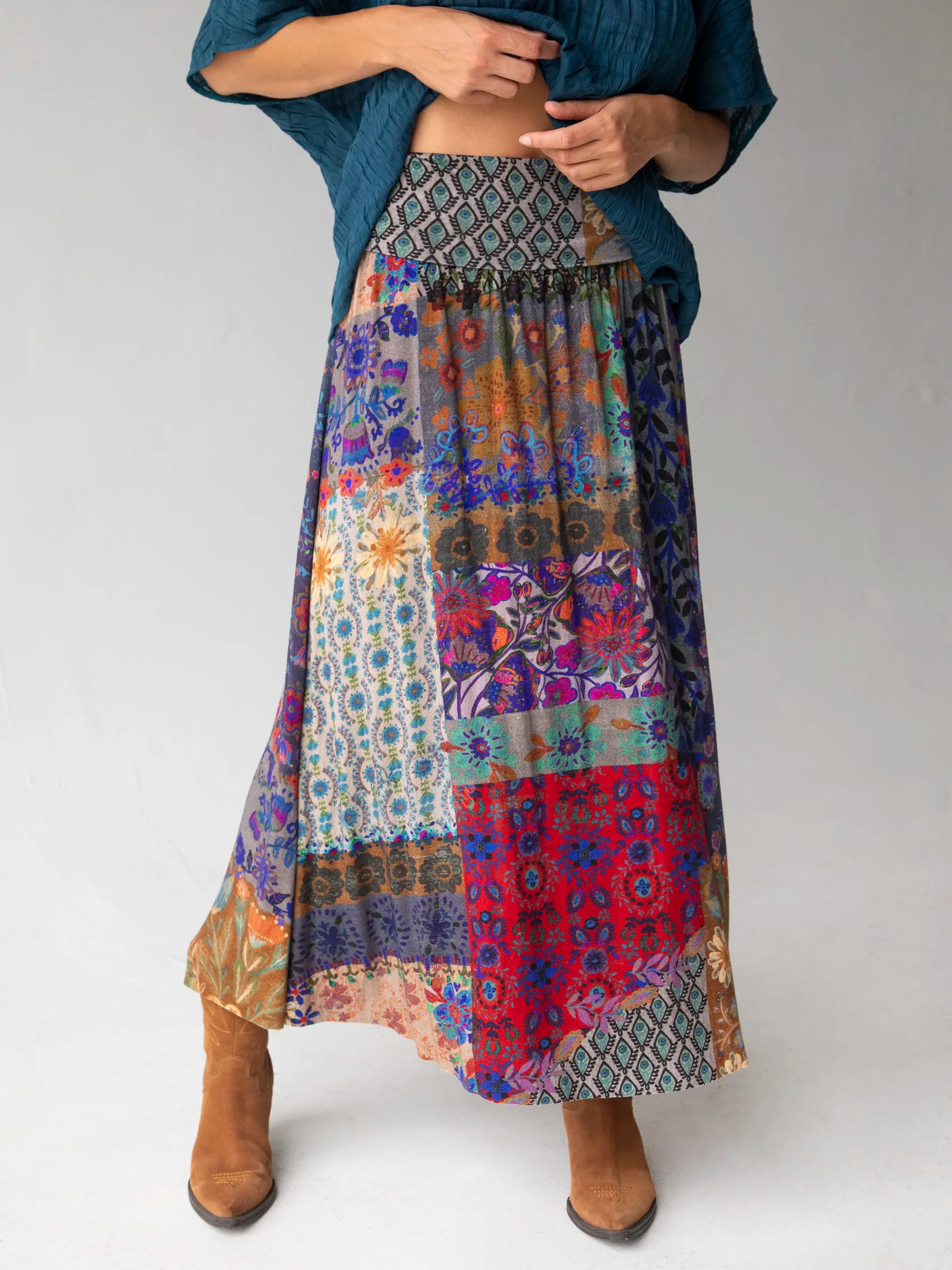 Live-In-It Knit Maxi Skirt - Mandala Borders Patchwork