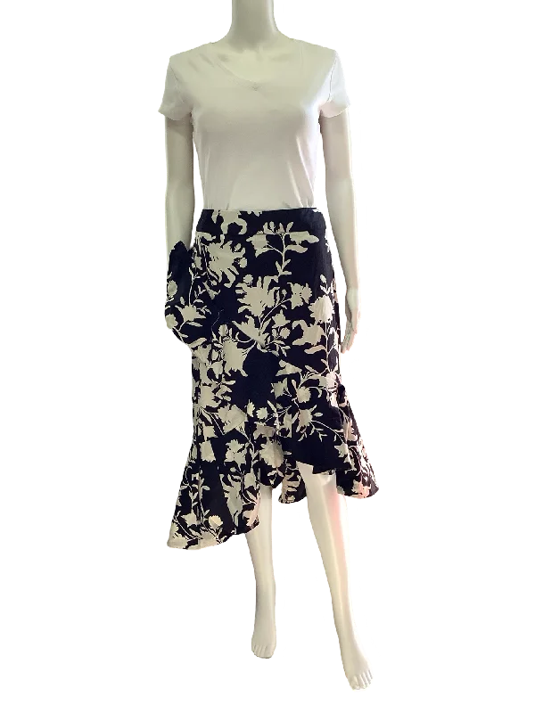 H & M Midi Skirt Floral Print Black White Size: 6