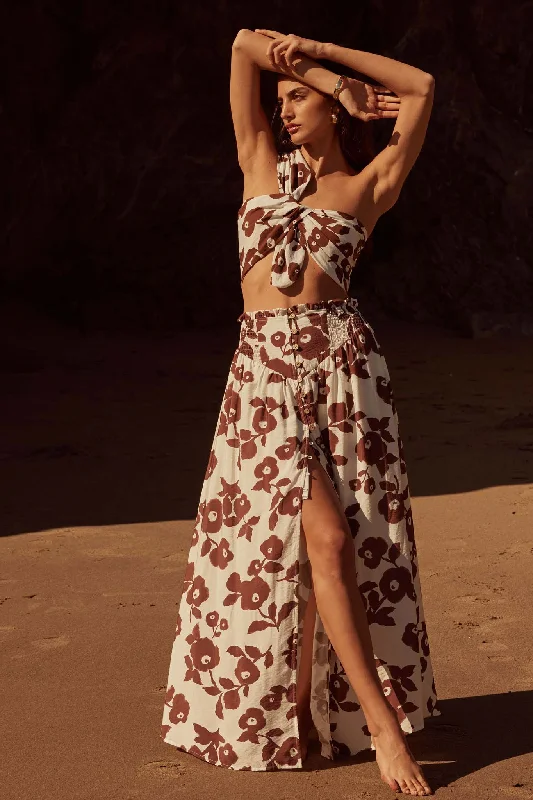 Pretty Poppies Floral Button-Front Maxi Skirt