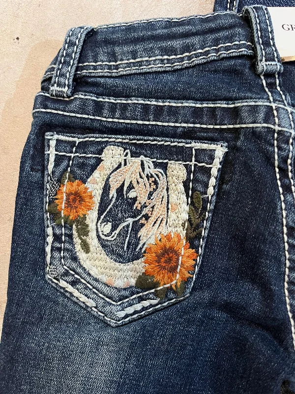 Grace in LA Girls Embroidered Horse Pocket Jeans