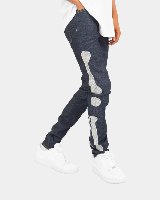 MNML X199 Stretch Skeleton Denim Jeans Raw Blue