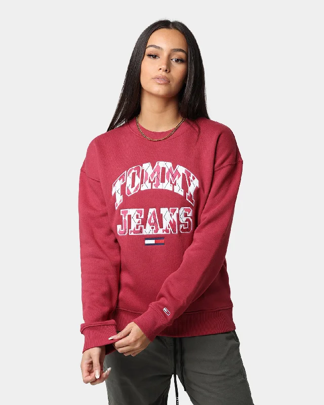 Tommy Jeans Women's Boxy Argyle Crewneck Cranberry